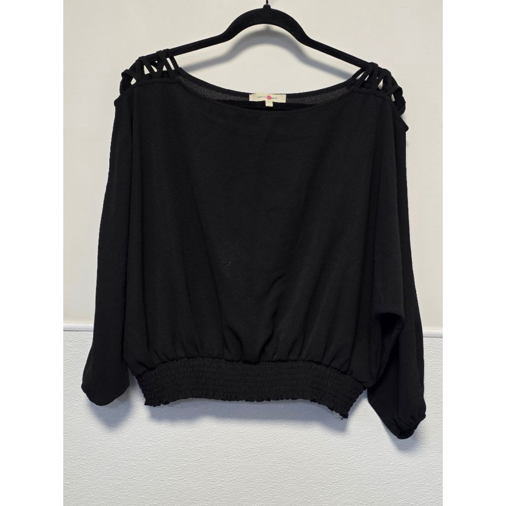 Women's Wishful Park Black Blouse Size XL Cold Shoulder Straps